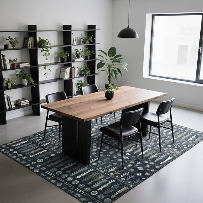 Washable Rugs 8x10 Area Rugs for Living Room,Bedroom,Dining Room- Soft Low Pile Stain-Resistant Carpet with Non-Slip Rubber Backing,Vintage Large Area Rug for Nursery Home Office Decor