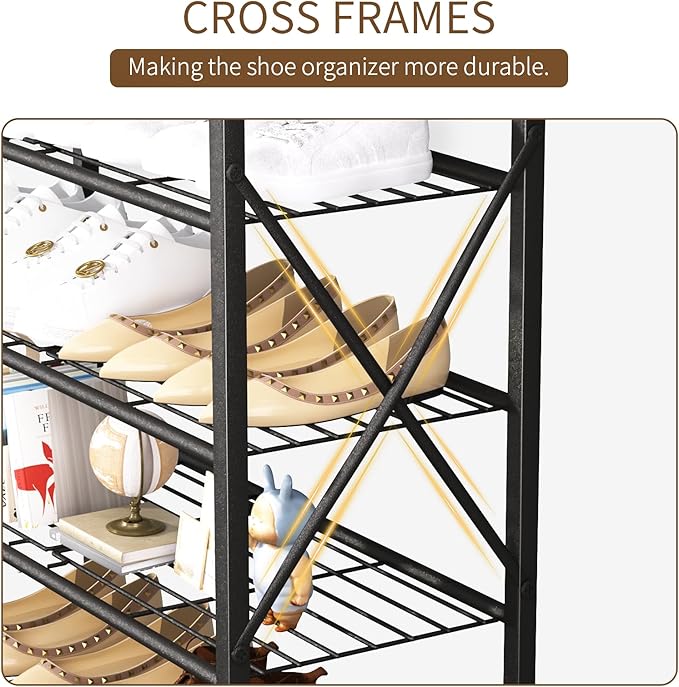 8 Tiers Tall Shoe Rack Organizer, Large Capacity Shoe Rack Holds 32 Pairs of Shoes, Durable and Stable, Adjustable Metal Shelf Stackable Shoe Shelf for Entryway, Hallway, Living Room, Closet