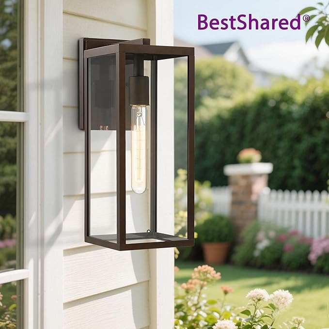 Bestshared Outdoor Wall Sconce Lights,Exterior Wall Lighting Fixtures with Clear Glass, Anti-Rust Modern Black Outside Lantern Lamp for House Front Porch Doorway Patio (Oil Rubbed Bronze, 15"-1 Pack)