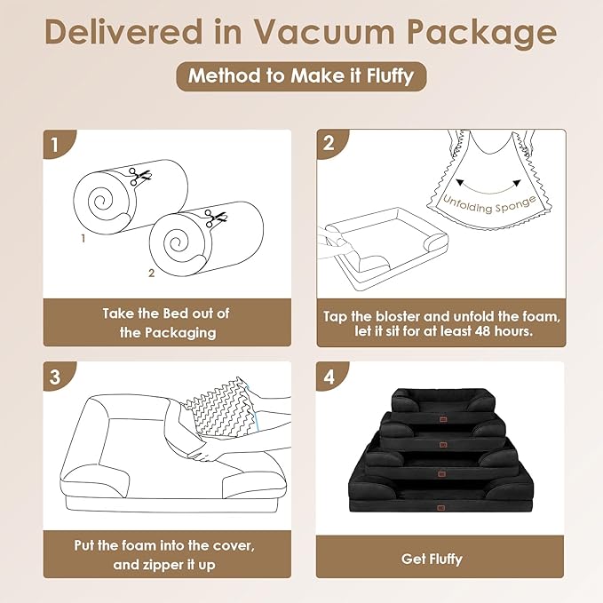 EHEYCIGA Orthopedic Dog Bed for Medium Dogs, Waterproof Memory Foam Medium Dog Beds with Sides, Non-Slip Bottom and Egg-Crate Foam Pet Couch Bed with Washable Removable Cover, Black