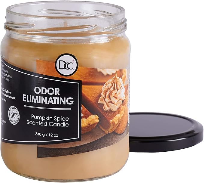 Pumpkin Spice Odor Eliminating Highly Fragranced Candle - Eliminates 95% of Pet, Smoke, Food, and Other Smells Quickly - Up to 80 Hour Burn time - 12 Ounce Premium Soy Blend
