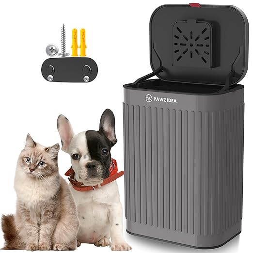 PAWZIDEA Dog Poop Trash Can Outside Wall Mount Odor Control, 2.1 Gallon Small Dog Poop Can Outdoor with Lid No Smell, Hang on Fence, Garbage, Backyard, Dog Waste Can Container, Activated Carbon Filter