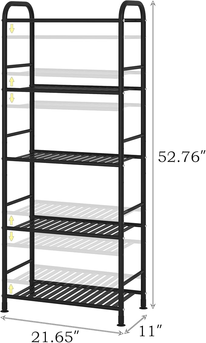 JSB 5-Tier Adjustable Shelving Unit, Heavy Duty Storage Rack Organizer Metal Corner Shelf for Kitchen Living Room Laundry Pantry Bathroom (Black, 5 Tier)…