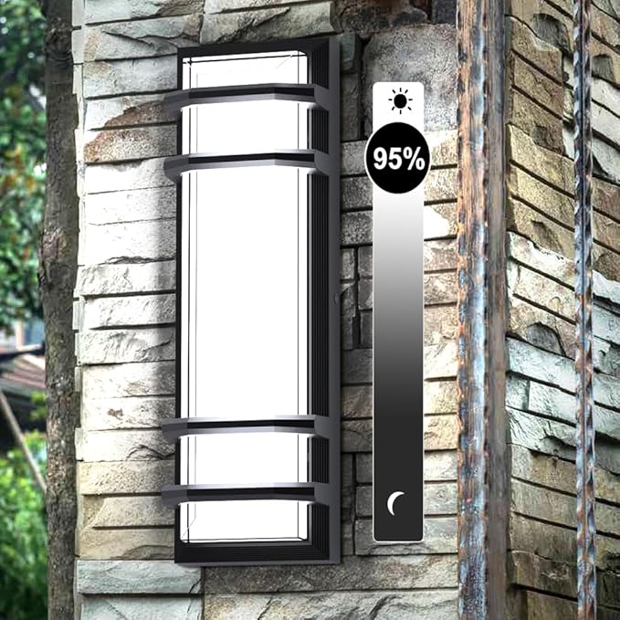 Sytmhoe Outdoor Wall Lights16in, 30w 6000K LED Dimmable Modern Porch & Patio Wall Light Fixture,Black Exterior Sconce Wall Mounted Lights for House Garage Courtyard House(6000K)