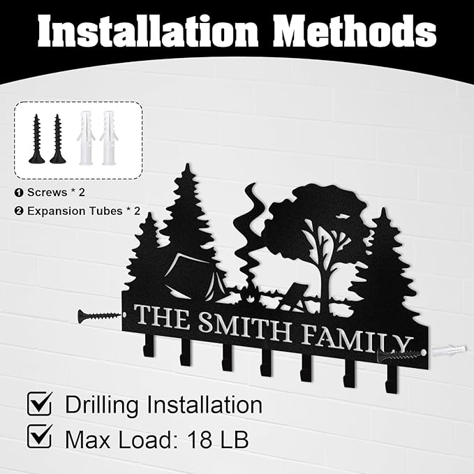 Personalized Metal Key Holder Wall Mount, Custom Name Camper Key Holder for Wall, Camping Decor, Key Hanger Organizer for Entryway Front Door Hallway Office, Housewarming Gifts Color06