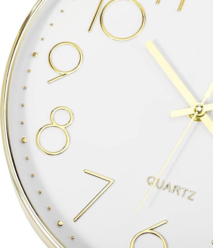 Foxtop Gold Wall Clock 12 Inch Silent Non-Ticking Battery Operated Round Modern Wall Clock for Living Room Bedroom Kitchen Home Office Decor