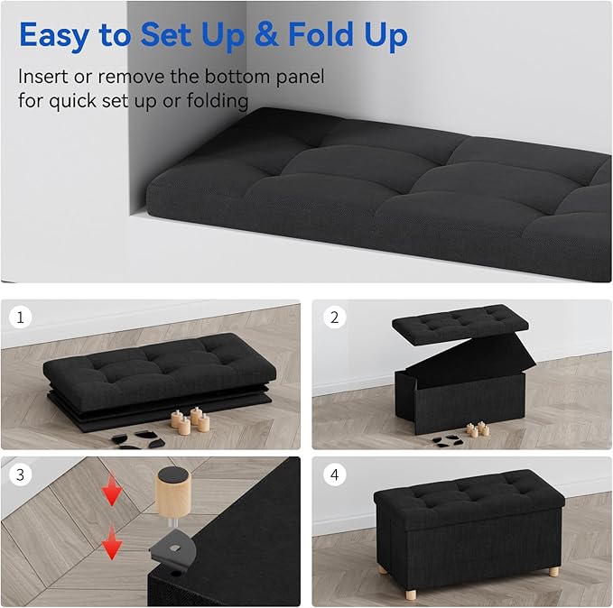 BRIAN & DANY 30 Inches Folding Storage Ottoman Bench, Ottoman with Storage Bench for Bedroom, Living Room, Entryway, Foot Rest with Legs, Black