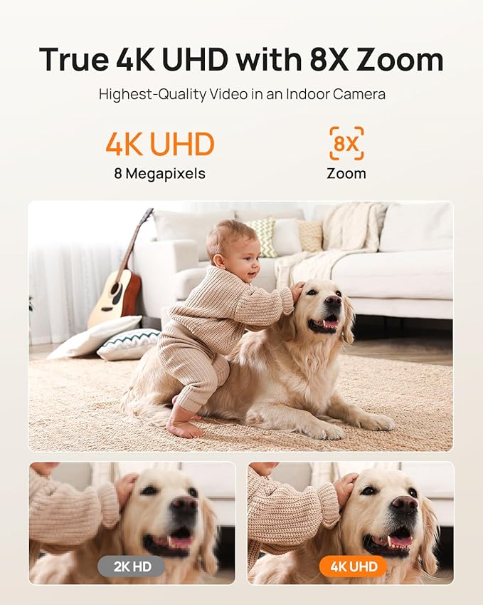 Anona Pano 4K UHD Indoor Camera, Pet/Dog/Baby Security Camera with Phone App, 360° Pan-Tilt, 5G/2.4G Dual-Band Wi-Fi 6, Auto-Tracking, Person/Pet/Baby Crying Detection, Privacy Mode, Two-Way Audio