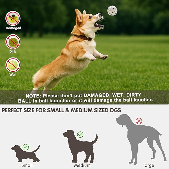 Automatic Dog Ball Launcher with 6 ETPU Tennis Balls, Dog Ball Thrower for Small & Medium Dogs, 3 Adjustable Distance 19-45FT, Interactive Toy Throwing Machine for Indoor/Outdoor