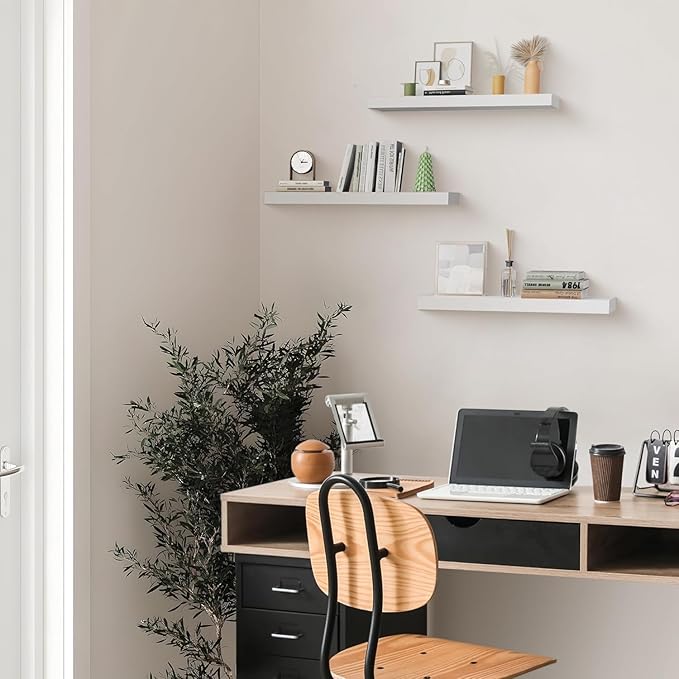 Colima Floating Shelves for Wall, Hanging Shelf for Books, Storage, Room Decor, Rustic Wood Wall Mounted Shelves for Bathroom, Toilet, Bedroom, Living Room, Kitchen, Office, White, 24in, Set of 3