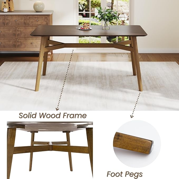 DUOMAY Modern Wooden Dining Table for 4-6 People, 59" Large Rectangular Dinner Table with Wood Legs for Home Dining Room Restaurant Farmhouse Kitchen, Brown