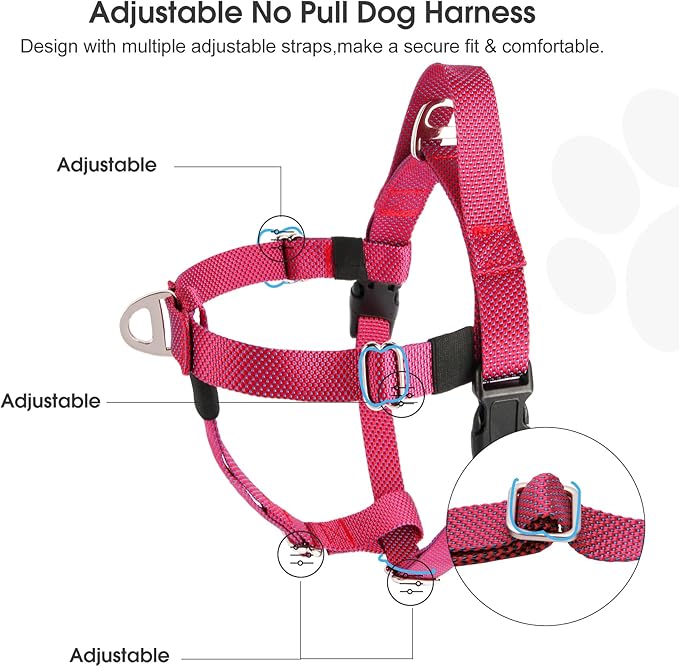 Annchwool Adjustable Dog Harness-Lightweight No Pull Dog Harness with Handle for Small & Medium and Large Dogs-Front Clip Easy for Walking Vest Harness(Red,M)