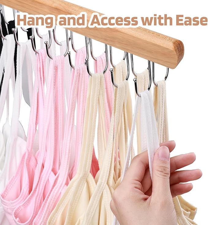 2 Pack Bra Hanger for Closet Organizer, Premium Wooden Tank Top Hangers with 36 Foldable Hooks, 360° Rotating Design, Space Saving Storage for Tank Tops, Bras, Scarves and More