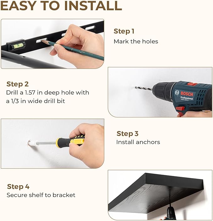 Dreamland 55 Inches Floating Shelves for Wall, 9.3" Deep Long Floating Shelves Set of 1, Large Display & Storage Shelf, Wall Shelf for Bathroom Bedroom Living Room Kitchen Office, Black