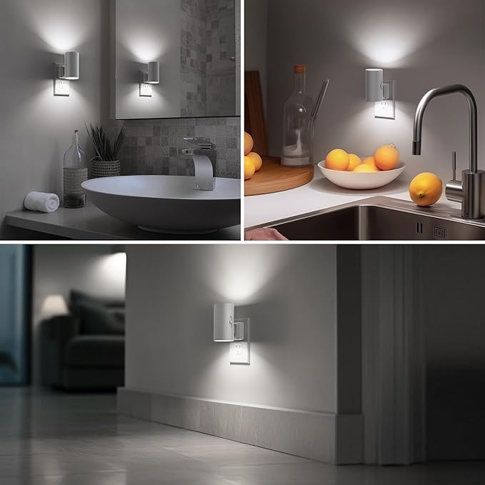 Briignite Night Lights Plug into Wall, Modern LED Night Light Plug in, Dusk to Dawn Sensor, 5000K Daylight, 0-100LM Adjustable Brightness, Dimmable NightLight for Hallway, Bedroom, Stairway, 2 Pack