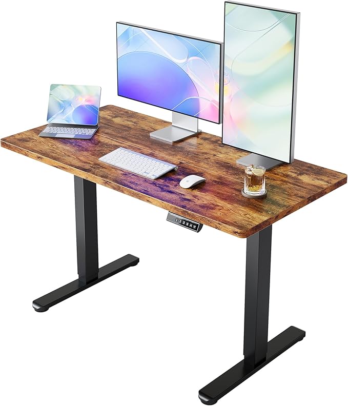 HUANUO 48" x 24" Electric Standing Desk Adjustable Height, 4 Memory Height Settings, Headphone Hook, Cable Manager, Sit Stand Up Desk for Home Office & Computer Workstation, Vintage Brown