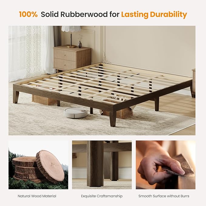 King Size Wood Platform Bed Frame, 12 Inch Solid Wood Bed Frame with Wooden Slats, No Box Spring Needed, Easy Assembly,Espresso