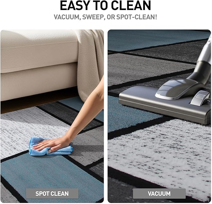 Rugshop Contemporary Modern Boxes for Home Office,Living Room,Bedroom,Kitchen Non Shedding Round Area Rug 8' Blue