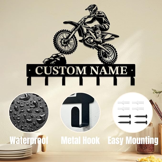 Personalized Custom Name Motorcycle Keys Hooks,Metal Motorcycle Art Clothes Keys Hooks,Metal Motorcycle Lover Wall Home Storage Decorative Keys Hooks,Key Holder Hooks for Wall (Style C)