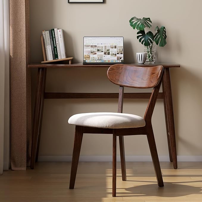 Walnut Dining Chair,FAS-Grade North American Oak Construction with Grey Padded Fabric Seats, Comfortable Dining Chair for Kitchen & Dining Room, 400lb Capacity