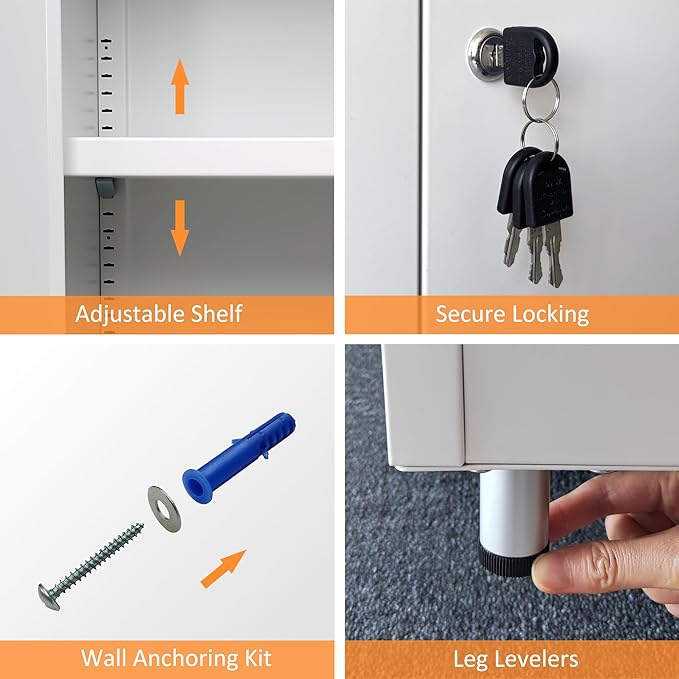 Metal Storage Cabinet with Locking Doors and Adjustable Shelf, Small Lockable Sideboard Buffet Cabinet for Home, Office, Entryway, Hallway, Living Room, Kitchen and Dining Room (White)