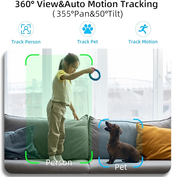 Rraycom 4Pack 2K Security Camera Indoor 5G/2.4 GHz Wi-Fi, Baby Monitor Pet/Dog Camera 360-Degree for Home Security, Smart Motion Tracking, 24/7 Live View, Night Vision, Compatible with Alexa