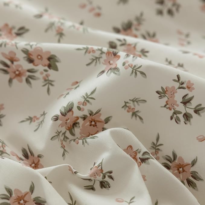 LifeTB Pink Floral Duvet Cover Queen 100% Cotton Flower Duvet Cover Girls Cottagecore Bedding Set Vintage Garden Style Aesthetic Bedding Floral Comforter Cover Botanical Bedding Cover Queen Size