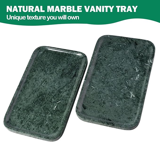 Marble Vanity Tray, Bathroom Tray for Countertop, 14'' Green Decoration for Dresser Organizer, Large Serving for Kitchen, Marble Storage for Coffee Table, Perfume, Jewelry Holder