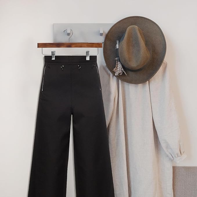 Nature Smile Deluxe Wooden Pants Hangers,Solid Lotus Wood Jeans Skirt Hanger with Clips Anti-Rust Hook Pack of 28（Retro）