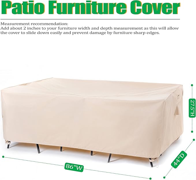 F&J Outdoors Patio Furniture Covers, Waterproof UV Resistant for Table & Chairs Set, Beige, 86"x44"