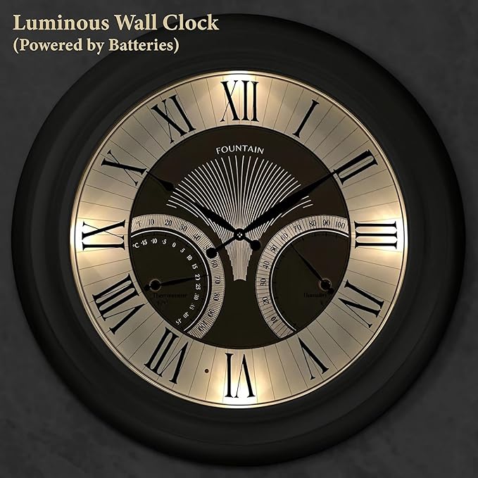 24 Inch Outdoor Clocks Waterproof, Self-Illuminated Large Outdoor Clock with Thermometer and Hygrometer Combo for Patio,Pool and Garden Decor,Roman Numeral,Morning Silver