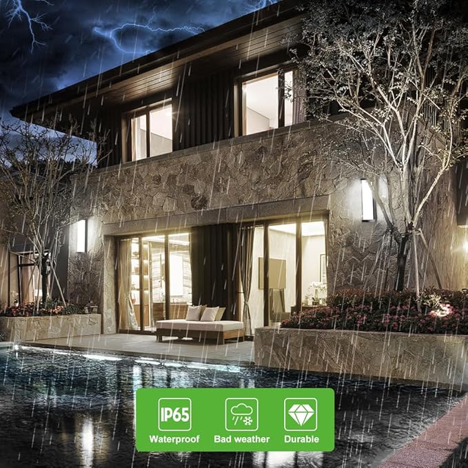 Sytmhoe Dimmable 16in 6000K LED Modern Outdoor Wall Light,10%-100% Dimming Porch & Patio Wall Light Fixture,Black Aluminum&Dual PC Wall Lights Suitable for Garage Living Room Courtyard House(6000K)