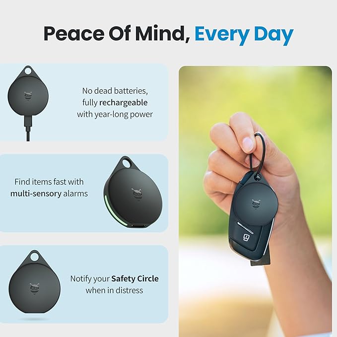 Pebblebee Clip Universal - Rechargeable Mini Item Tracker | Alternative to Air Tag & Android Trackers | 12-Month Battery Life | Works with Both Android & iOS Find My Apps | LED & Sound Alerts