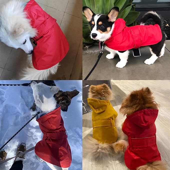 Dog Raincoat Dog Rain Jacket Poncho Waterproof Pet Rain Suit Double Layer Breathable Lining Hooded Leash Hole Adjustable Puppy Small Medium Dogs,Red,XXL
