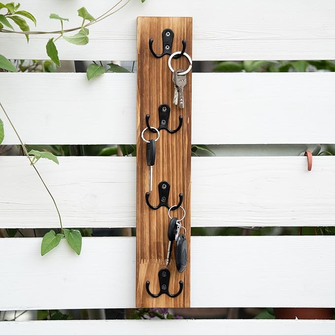 Vertical Key Holder for Wall - Mounted Wooden Key Rack Organizer with Hooks for Home Entryway, Laundry Room & Garage - Perfect Space-Saving Storage Solution for Keys, Wallets & Pet Leashes