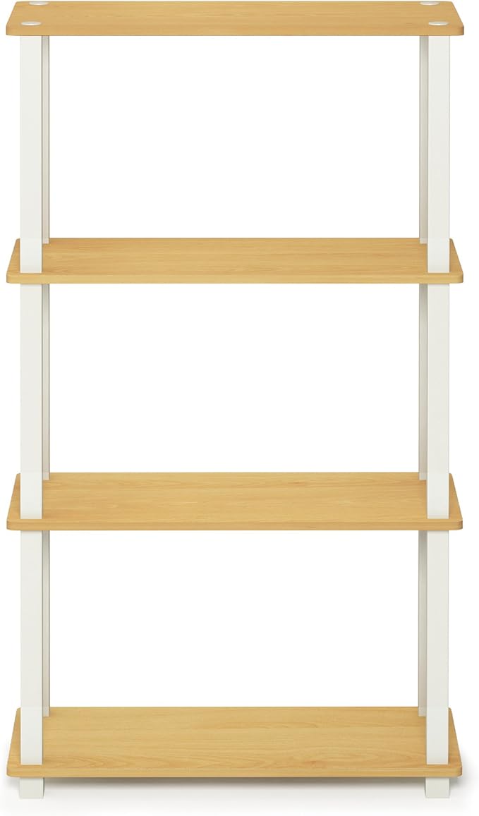 Furinno Turn-N-Tube 4-Tier Multipurpose Shelf Display Rack, Square Tube, Beech/White