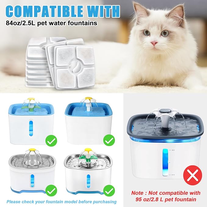 Cat Water Fountain Filter Replacement, 16 Pack Cat Fountain Filters Compatible with Top Square 84oz/2.5L Automatic Pet Fountain Dog Water Dispenser, 3 Filtration System Replacement Pet Filters