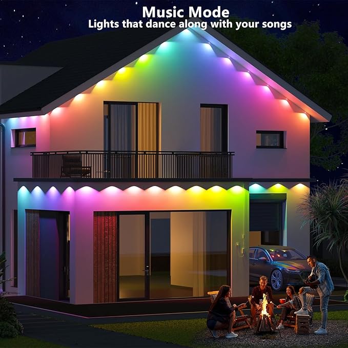 Permanent Outdoor Lights,50ft RGB + IC Smart LED Eaves Lights with App & Remote Control, IP67 Waterproof,for Christmas and All Holiday Decor,Daily and Accent Lighting,House Roof and Garden Lighting