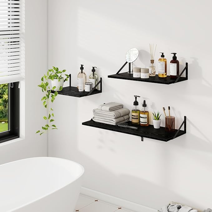 Dreamland Deep Floating Wall Shelves, Black Shelf, Large Floating Shelf 12 * 24 inchSet of 2 Bathroom Wall Shelves Bookshelf for Living Room Bedroom Home Office