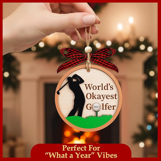 World's Okayest Golfer 2025 Christmas Ornaments - 2 Layer Wooden Christmas Ornament for Tree - Funny Golf Player Holiday Tree Decoration- Golf Gifts for Golfers – Unique Golf Christmas Ornament