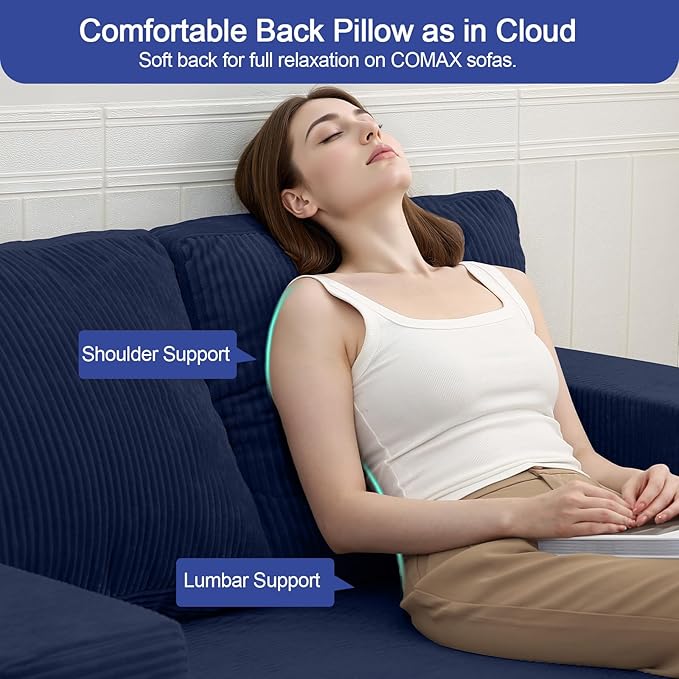 COMAX Convertible Sofa Bed Queen, Folding Fold Out Couch Bed, Floor Futon Couch Corduroy with Back Pillows, Boneless Sofa Comfy Lounge Sleeper Mattress Loveseat for Living Room Bedroom, Navy Blue