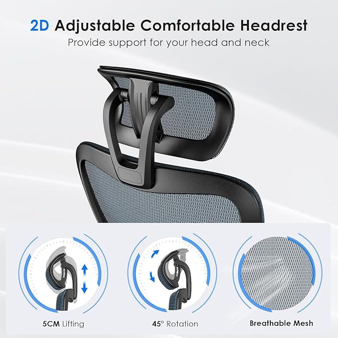 Soohow Ergonomic Office Chair, Mesh Home Desk Chair with Armrest, High Back Office Chair with Adjustable Lumbar Support and Headrest, Comfy Recling Swivel Chair for Home and Office, Black & Navy