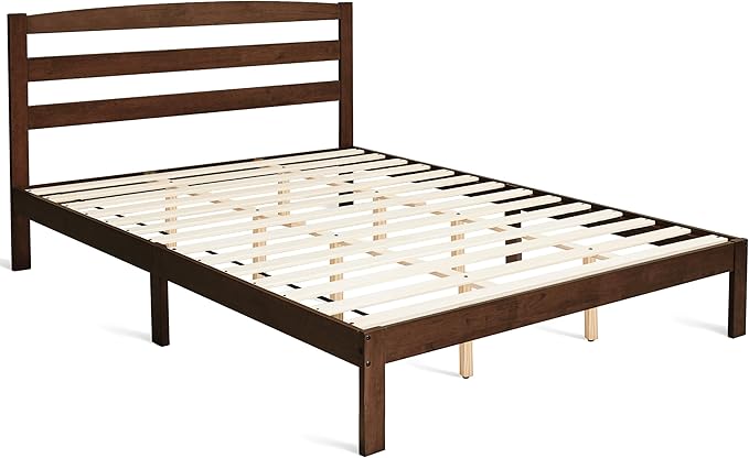 Hokway Wood Queen Bed Frame with Headboard-No Wobble,Noise-Free,Easy Assembly with Precise Holes,12 in Reinforced Center Legs,No Box Spring Needed,Walnut