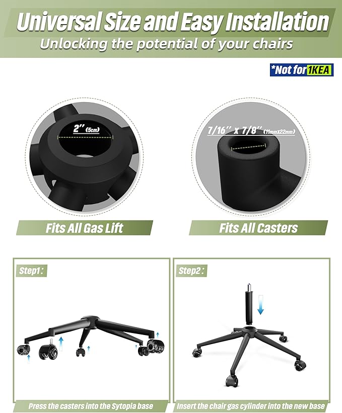 Sytopia 24'' (60 cm) Swivel Chair Base Replacement, Heavy Duty Metal Base (2600 lbs), Fits Most Office Chairs, Compatible with Universal Casters and Gas Cylinders, Matte Black