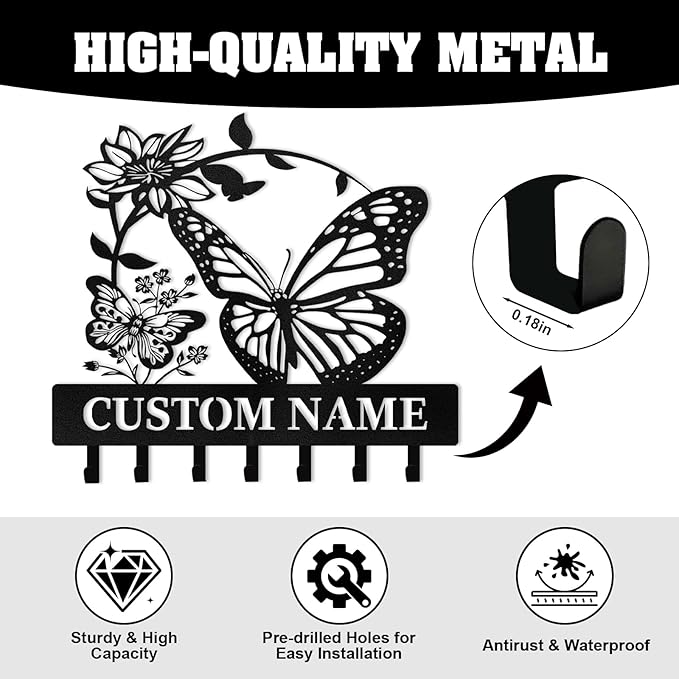 Personalised Key Holder for Wall, Garden Tool Organizer, Key Holder Wall Mount, Garden Decor, Heavy Duty Key Organizer Rack for Outdoor Yard Entryway Office Storeroom, Gardening Gifts