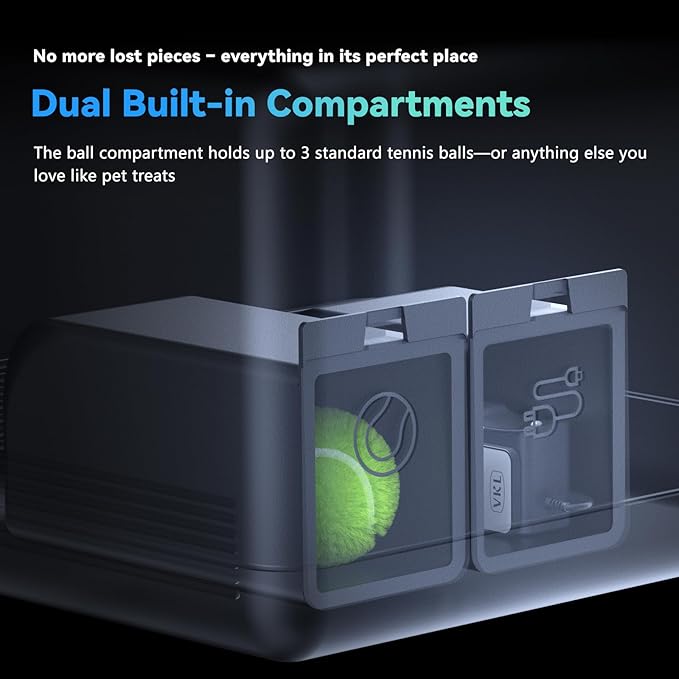 VKL Automatic Dog Ball Launcher Pro & Tennis Ball Thrower with Remote Control, Display Screen,10/20/30ft Distances, Dual Storage, Auto-Stop on Obstacle for Medium/Large Dogs