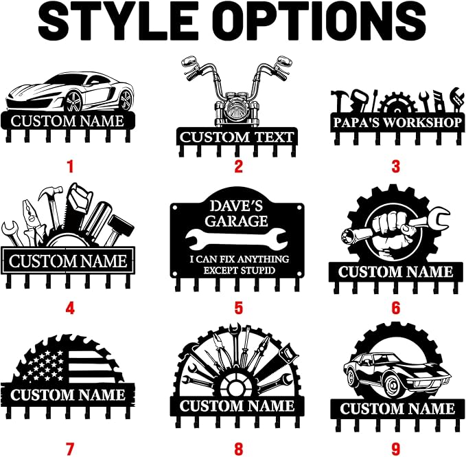 Customized Car Garage Key Holder for Wall, Key Holder Wall Mount, Vintage Man Cave Decor, Key Rack Organizer, Decorative Tools Hooks for Workshop Garage Office Entryway, Personalised Gifts