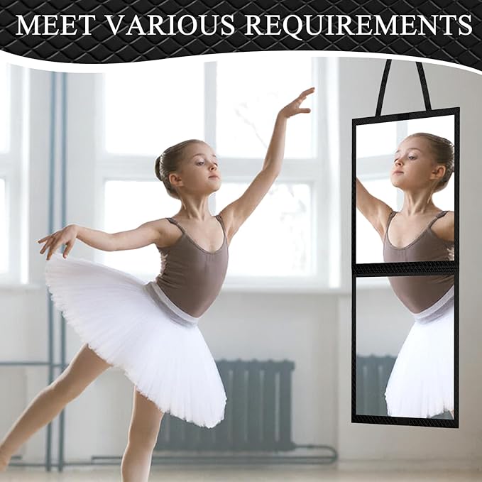 Foldable Travel Portable Full Length Mirror, Dance Bag Hanging Mirror, Full Body Mirror for Dance, Camping, Travel, Dance Competition Must Haves Backstage Folding Hanging Mirror (Black, 33*13 Inch)