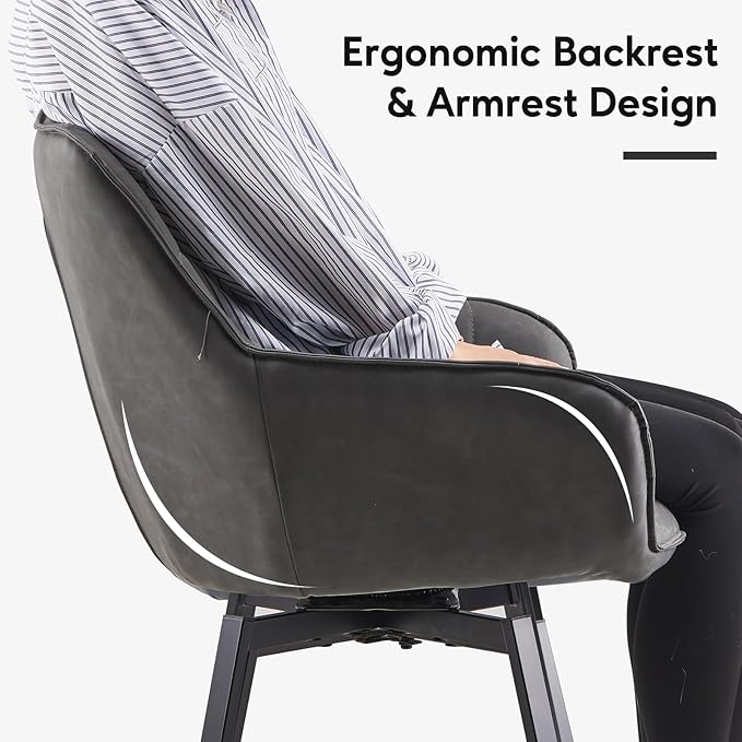 TUKAILAi Swivel Dining Chairs Set of 4, Faux Leather Upholstered Mid Century Accent Chairs with Metal Legs, Rotatable Kitchen Chair for Home Office Kitchen Restaurant (Grey)