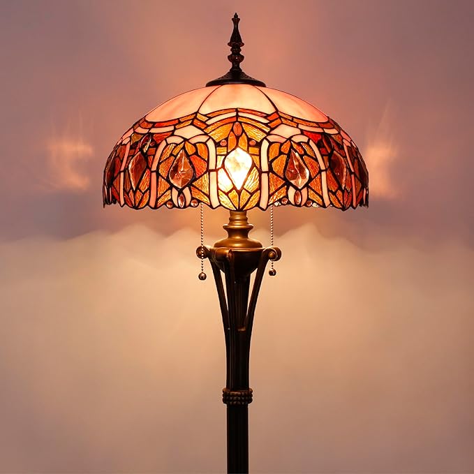 Tiffany Floor Lamp Pink Stained Glass Jewelry Standing Reading Light 16X16X70 Inches Antique Pole Corner Lamp Decor Bedroom Office Living Room